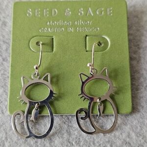 Seed & Sage Cat Sterling Silver Silhouette Dangle Earrings
